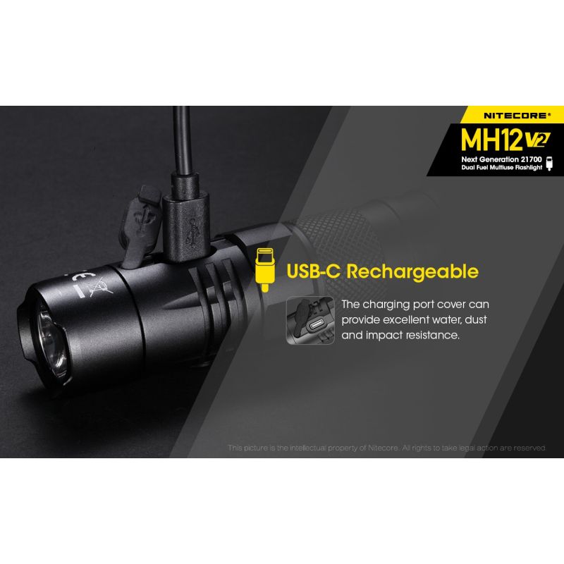 Nitecore MH12 V2 XP-L2 V6 LED 1200 lumen robust lommelykt med utendørs belysning og allsidige strømalternativer