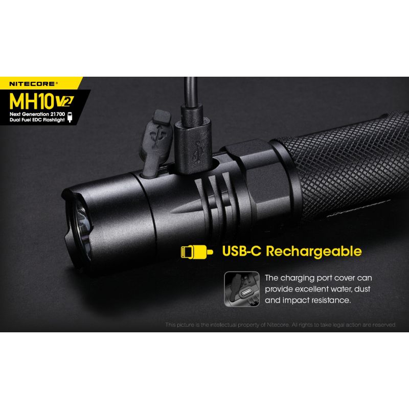 Nitecore MH10 V2 lommelykt 1200 lumens kraftig lysstråle USB-C lading kompakt og solid utendørs lys