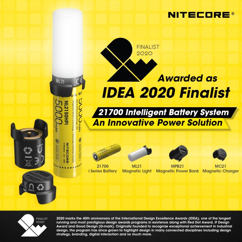 NITECORE 21700 intelligent batterisystem med ML21 magnetisk lys og MPB21 powerbank for utendørsentusiaster