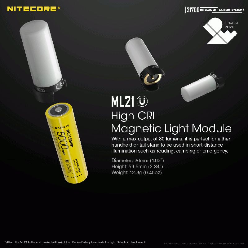 NITECORE 21700 intelligent batterisystem med ML21 magnetisk lys og MPB21 powerbank for utendørsentusiaster