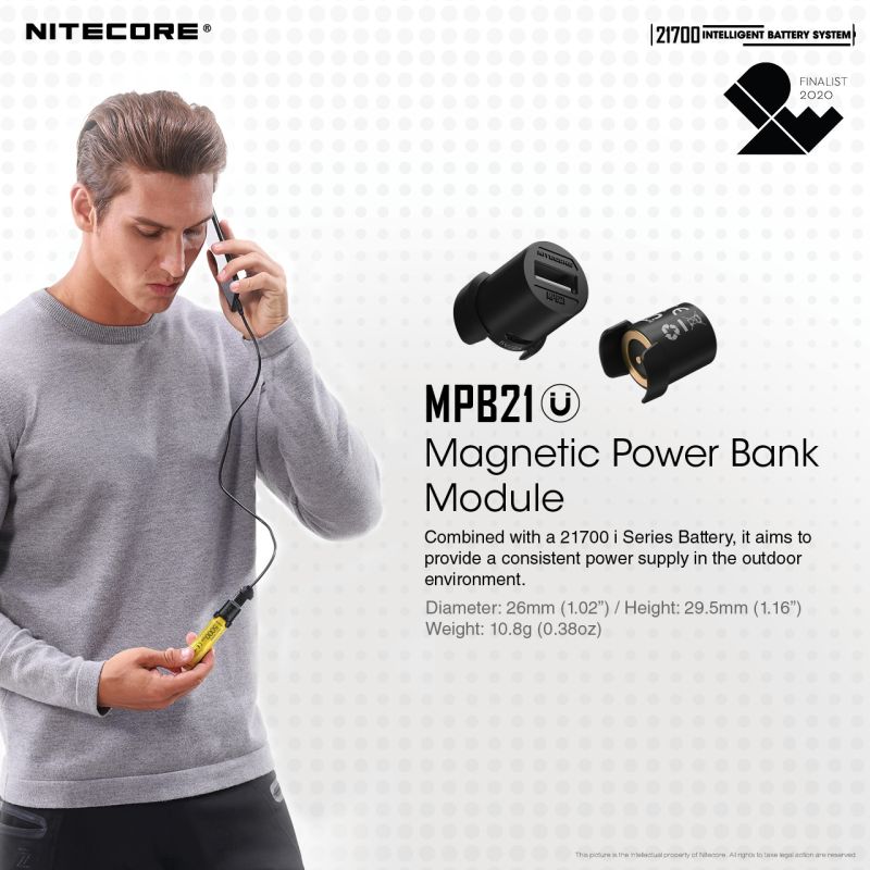 NITECORE 21700 intelligent batterisystem med ML21 magnetisk lys og MPB21 powerbank for utendørsentusiaster