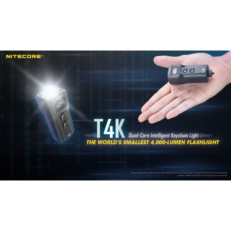 Nitecore T4K bærbar nøkkelringlommelykt 4000 lumen USB-C lading kompakt design for profesjonell bruk