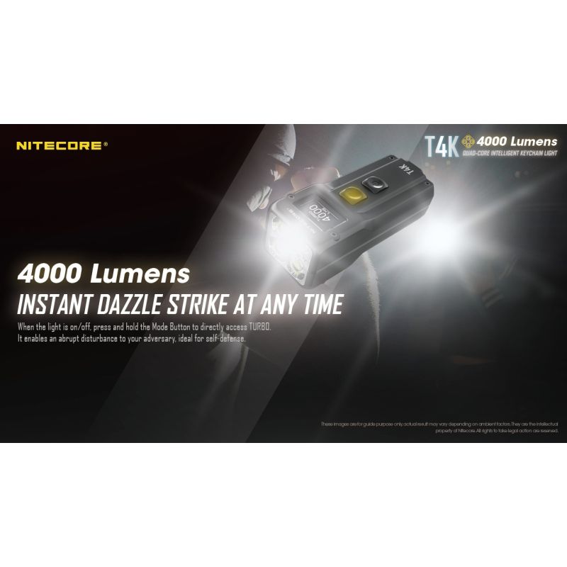 Nitecore T4K bærbar nøkkelringlommelykt 4000 lumen USB-C lading kompakt design for profesjonell bruk