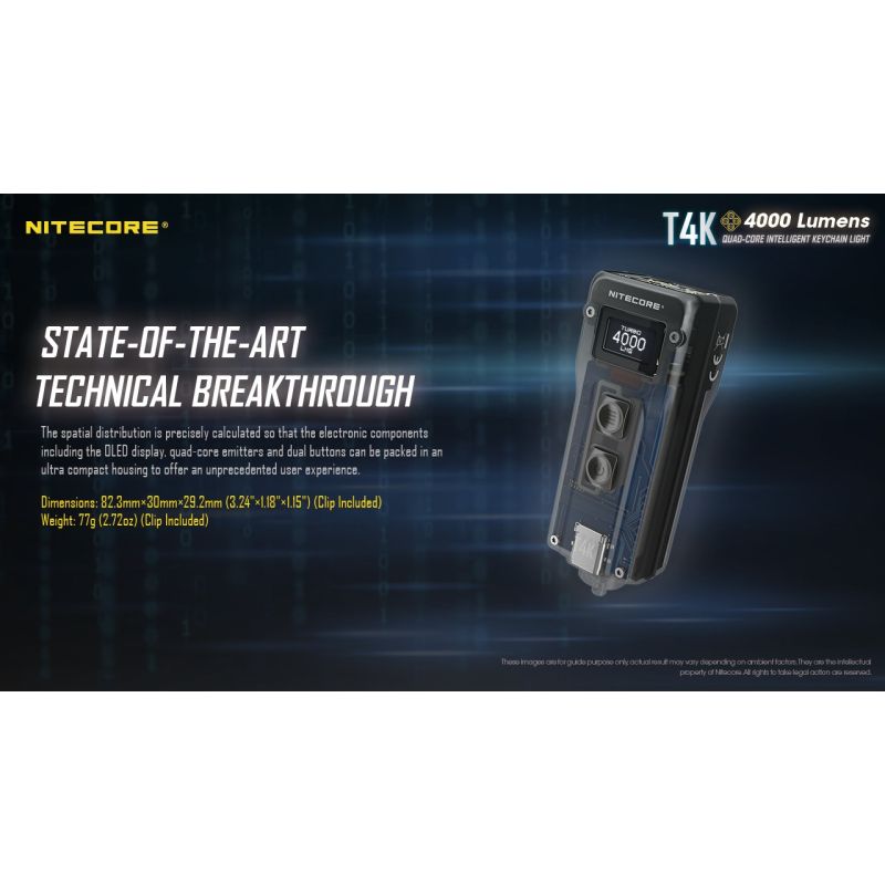 Nitecore T4K bærbar nøkkelringlommelykt 4000 lumen USB-C lading kompakt design for profesjonell bruk