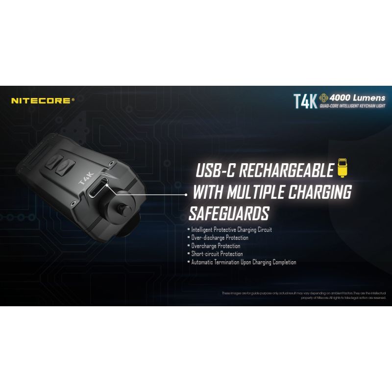 Nitecore T4K bærbar nøkkelringlommelykt 4000 lumen USB-C lading kompakt design for profesjonell bruk
