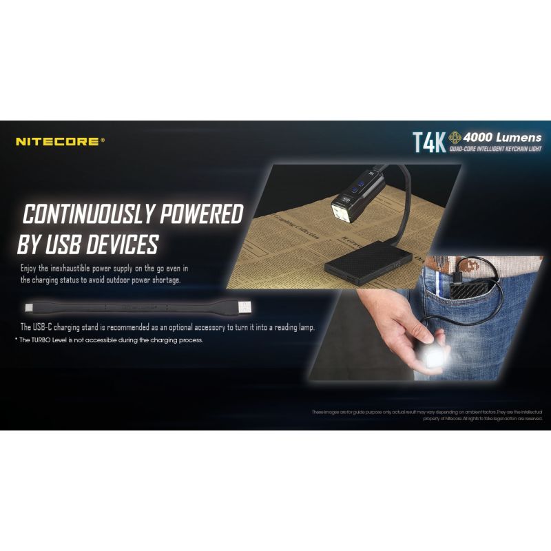 Nitecore T4K bærbar nøkkelringlommelykt 4000 lumen USB-C lading kompakt design for profesjonell bruk