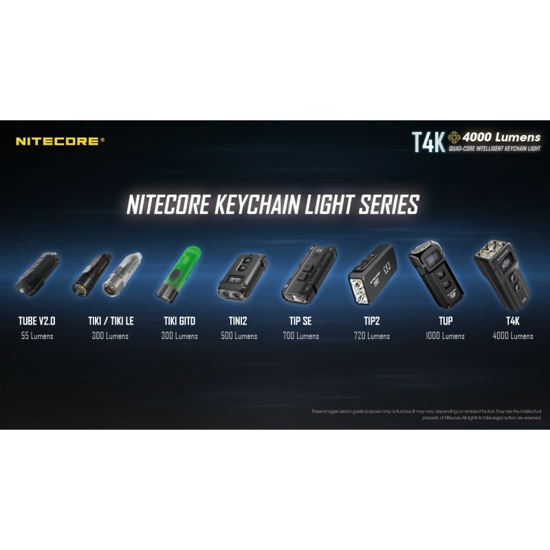 Nitecore T4K bærbar nøkkelringlommelykt 4000 lumen USB-C lading kompakt design for profesjonell bruk