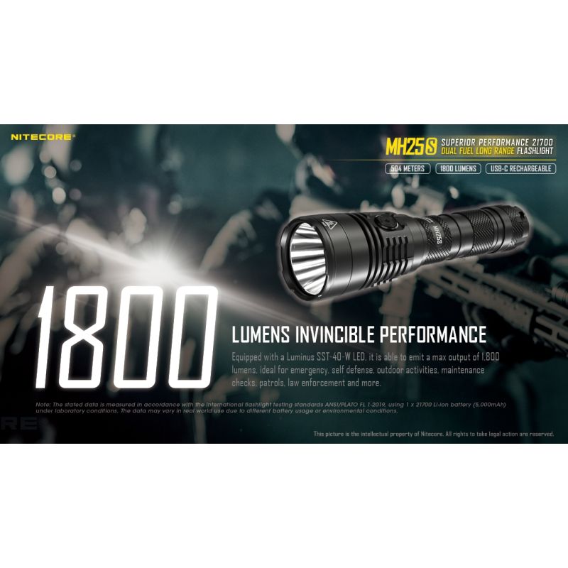 Nitecore MH25S med Luminus SST-40 Oppladbar 1800 lumen lommelykt Robust design for utendørseventyr