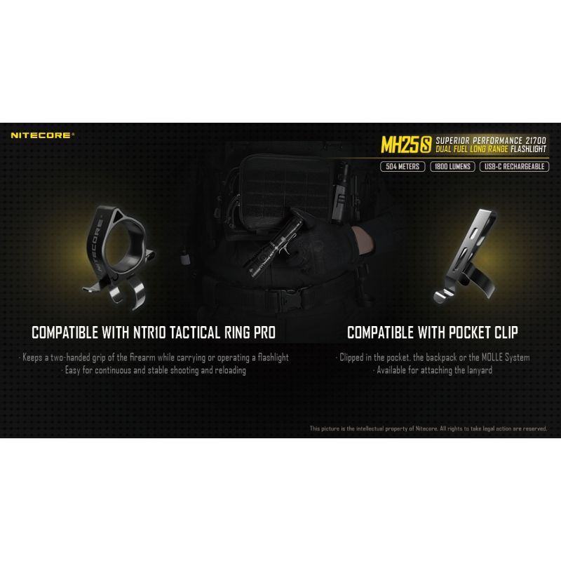 Nitecore MH25S med Luminus SST-40 Oppladbar 1800 lumen lommelykt Robust design for utendørseventyr