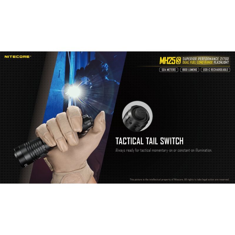 Nitecore MH25S med Luminus SST-40 Oppladbar 1800 lumen lommelykt Robust design for utendørseventyr