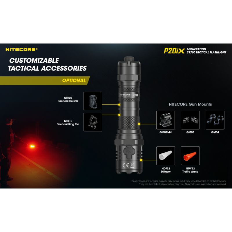 Nitecore P20iX LED lommelykt 4000 lumen USB-C oppladbar slitesterk utendørs taktisk lommelykt camping