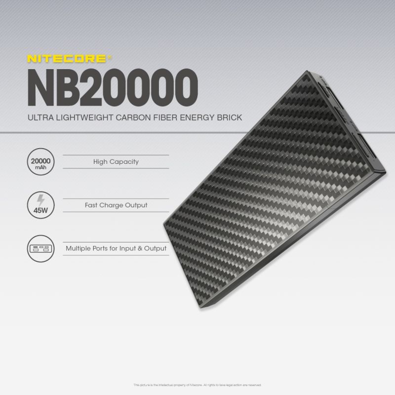 Nitecore NB20000 QC Dual Port strømbank lettvekt slitesterk bærbar lader 20000mAh hurtiglading USB/USB-C