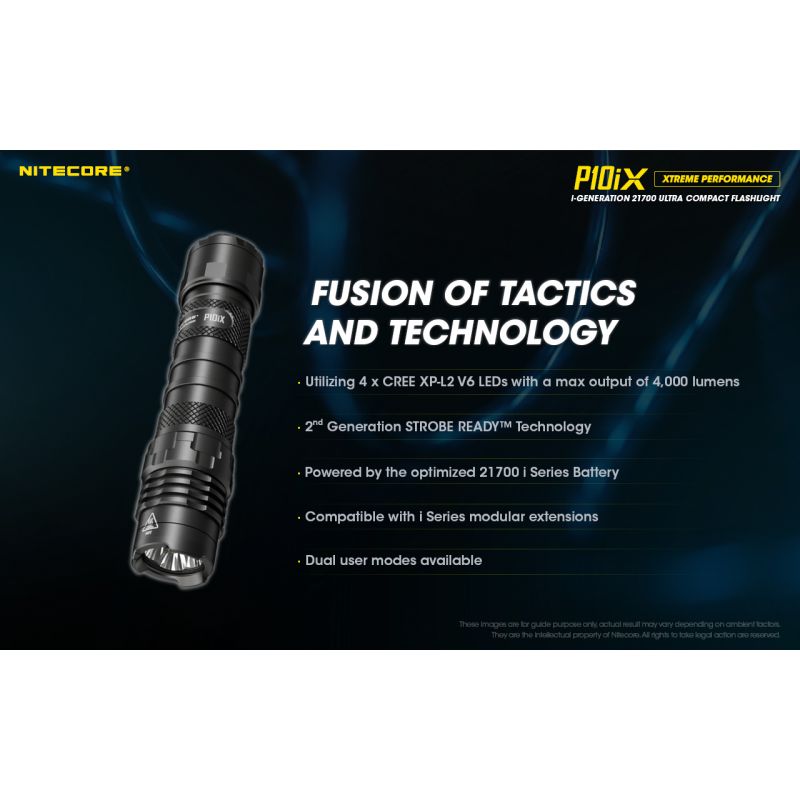 Nitecore P10iX kraftig LED lommelykt 4000 lumen robust holdbarhet lang batterilevetid 158 meter rekkevidde