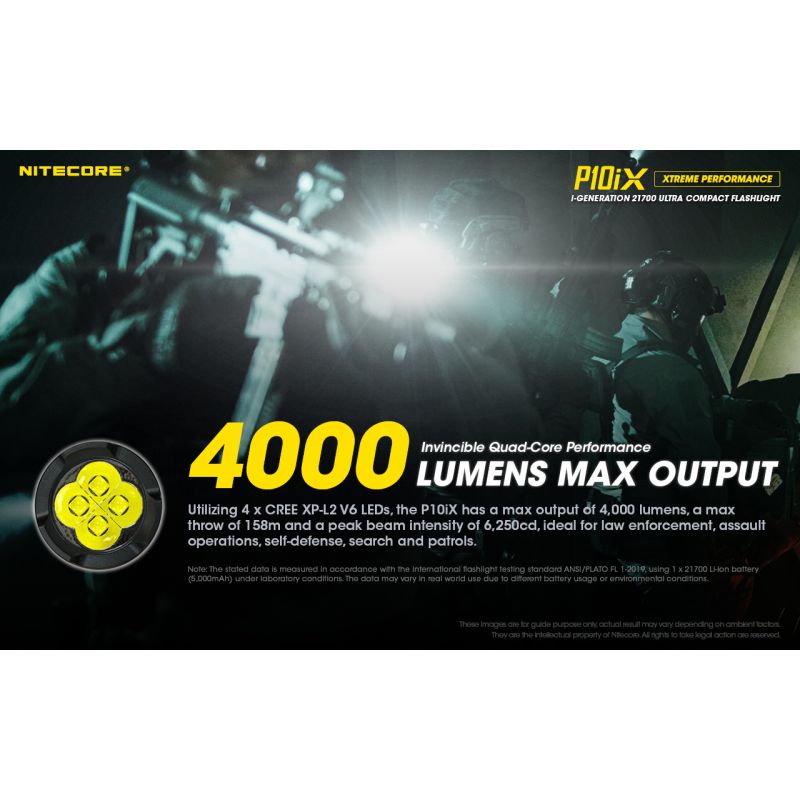 Nitecore P10iX kraftig LED lommelykt 4000 lumen robust holdbarhet lang batterilevetid 158 meter rekkevidde