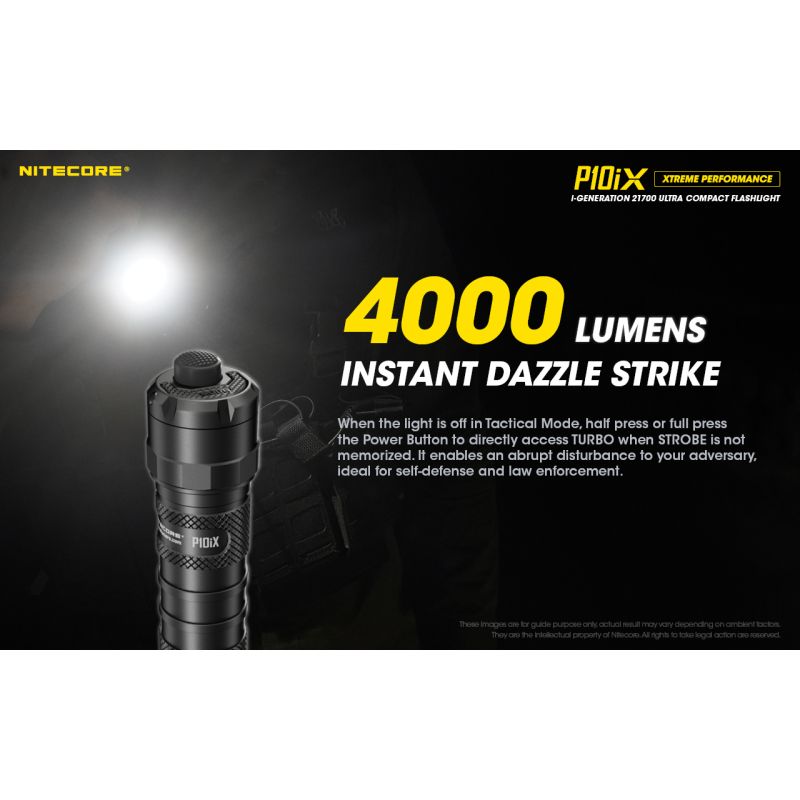 Nitecore P10iX kraftig LED lommelykt 4000 lumen robust holdbarhet lang batterilevetid 158 meter rekkevidde