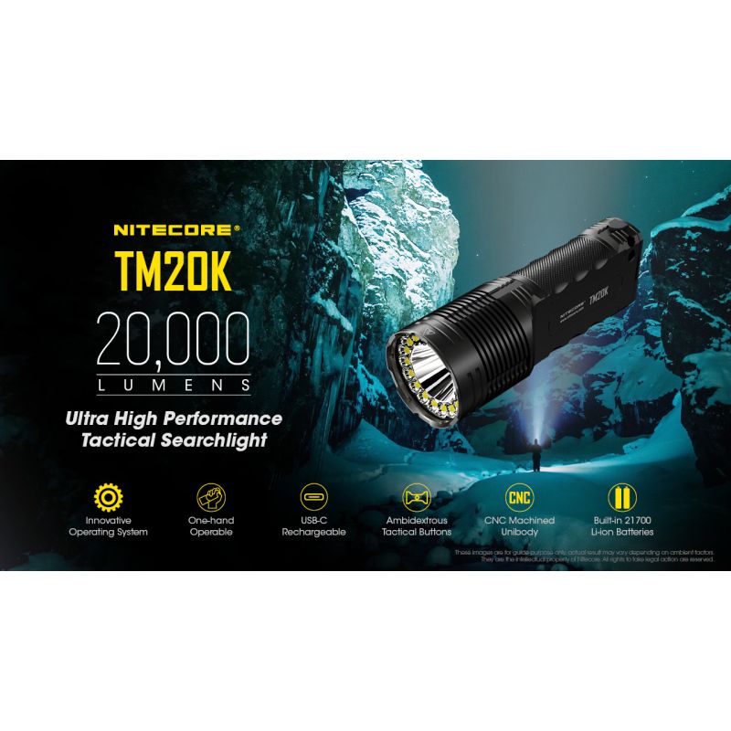 Nitecore TM20K LED-lommelykt 20000 lumen USB-C oppladbar robust og kraftig for søk og redning eventyrutstyr