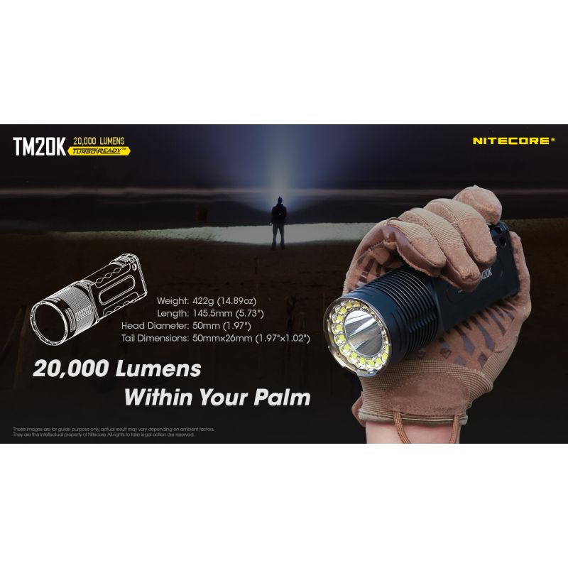 Nitecore TM20K LED-lommelykt 20000 lumen USB-C oppladbar robust og kraftig for søk og redning eventyrutstyr