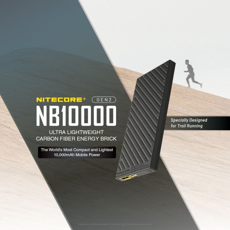 Nitecore NB10000 Gen II ultratynn powerbank 10000mAh QC Quick-Charge USB USB-C dobbel utgang reisetilbehør