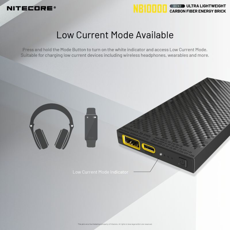 Nitecore NB10000 Gen II ultratynn powerbank 10000mAh QC Quick-Charge USB USB-C dobbel utgang reisetilbehør