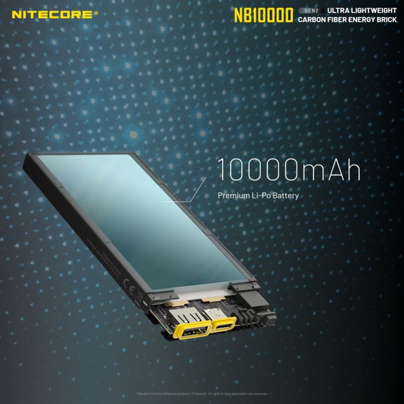 Nitecore NB10000 Gen II ultratynn powerbank 10000mAh QC Quick-Charge USB USB-C dobbel utgang reisetilbehør