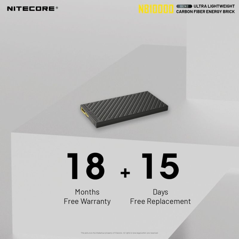 Nitecore NB10000 Gen II ultratynn powerbank 10000mAh QC Quick-Charge USB USB-C dobbel utgang reisetilbehør