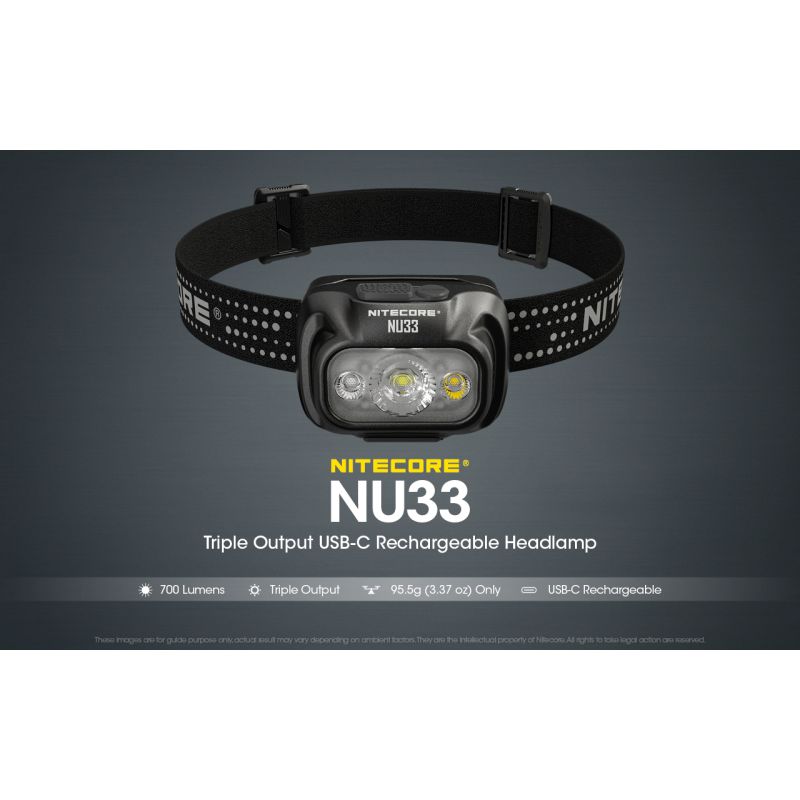 Nitecore NU33 USB-C oppladbar hodelykt 700LM lys hodelykt for utendørs eventyr holdbar vanntett campingutstyr