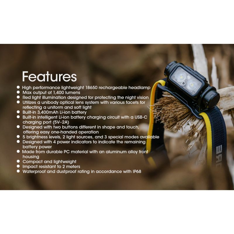 NITECORE NU43 oppladbar hodelykt kraftig belysning 1400 lumen for utendørs camping holdbar lang batteritid
