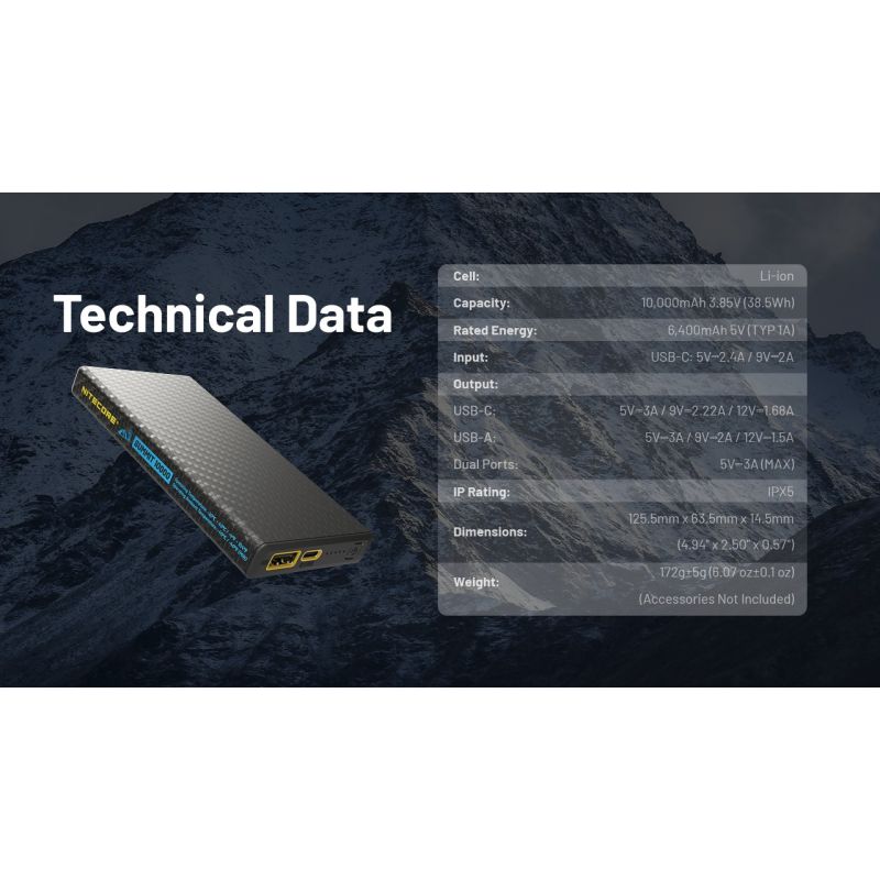 Nitecore Summit 10000 Powerbank | Robust bærbart batteri for ekstrem kulde | QC/PD Hurtiglading USB-C IPX5