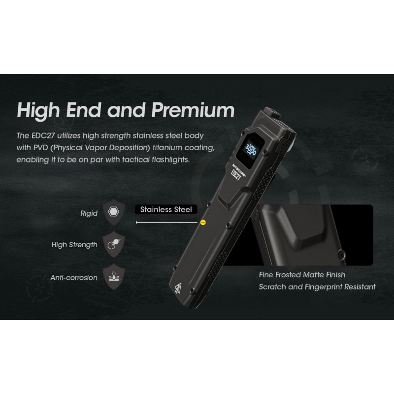 NITECORE EDC27 Oppladbar LED Lommelykt 3000 Lumen Perfekt for Uteaktiviteter og Nødsituasjoner