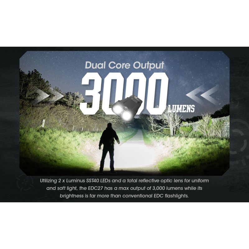 NITECORE EDC27 Oppladbar LED Lommelykt 3000 Lumen Perfekt for Uteaktiviteter og Nødsituasjoner