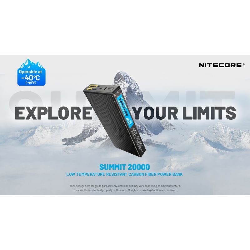 Nitecore Summit 20000 Powerbank Nødlader for ekstrem kulde | Oppladbart batteri med varme | 20000mAh QC PD USB-C | Utendørs friluftsliv og eventyr