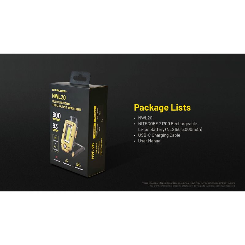 NITECORE NWL20 taktisk lys med 600 lumen multifunksjonell for utendørseventyr robust design og nødlys