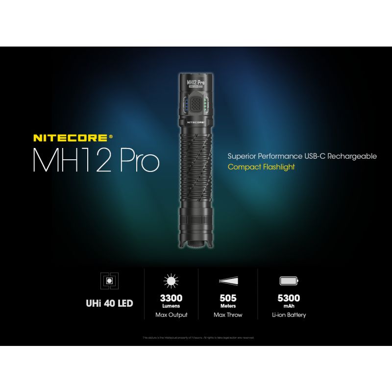 Nitecore MH12 Pro LED-lommelykt 3300 lumen USB-C oppladbar for utendørseventyr natturer og nødsituasjoner