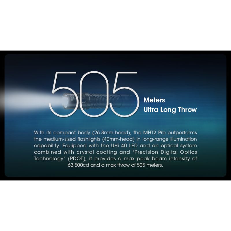 Nitecore MH12 Pro LED-lommelykt 3300 lumen USB-C oppladbar for utendørseventyr natturer og nødsituasjoner