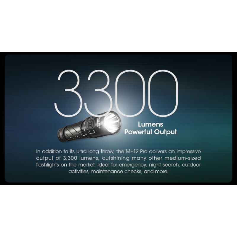 Nitecore MH12 Pro LED-lommelykt 3300 lumen USB-C oppladbar for utendørseventyr natturer og nødsituasjoner