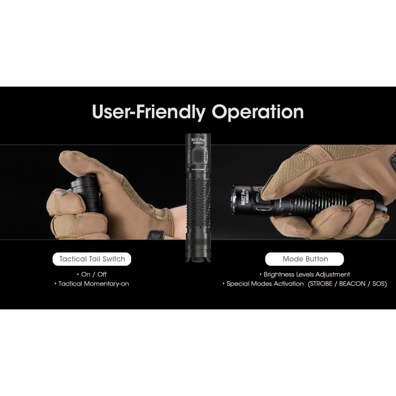 Nitecore MH12 Pro LED-lommelykt 3300 lumen USB-C oppladbar for utendørseventyr natturer og nødsituasjoner