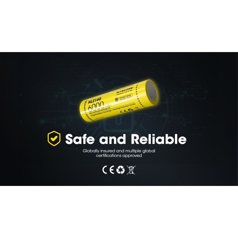 NITECORE NL2160 21700 Li-ion batteri 6000mAh for høyytelses lommelykter digitalkamera holdbar ytelse