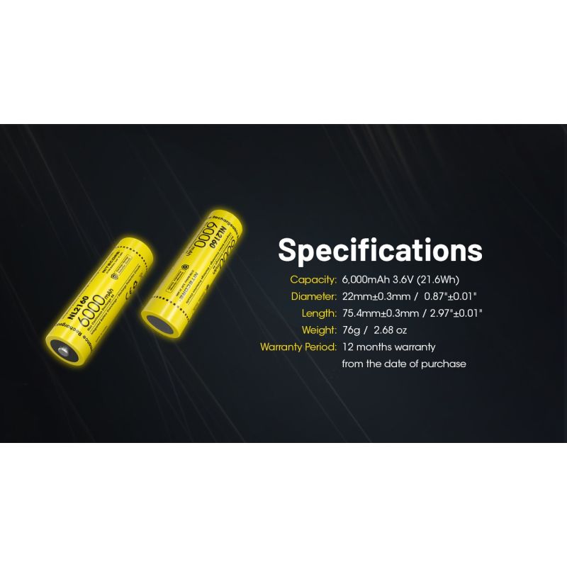 NITECORE NL2160 21700 Li-ion batteri 6000mAh for høyytelses lommelykter digitalkamera holdbar ytelse
