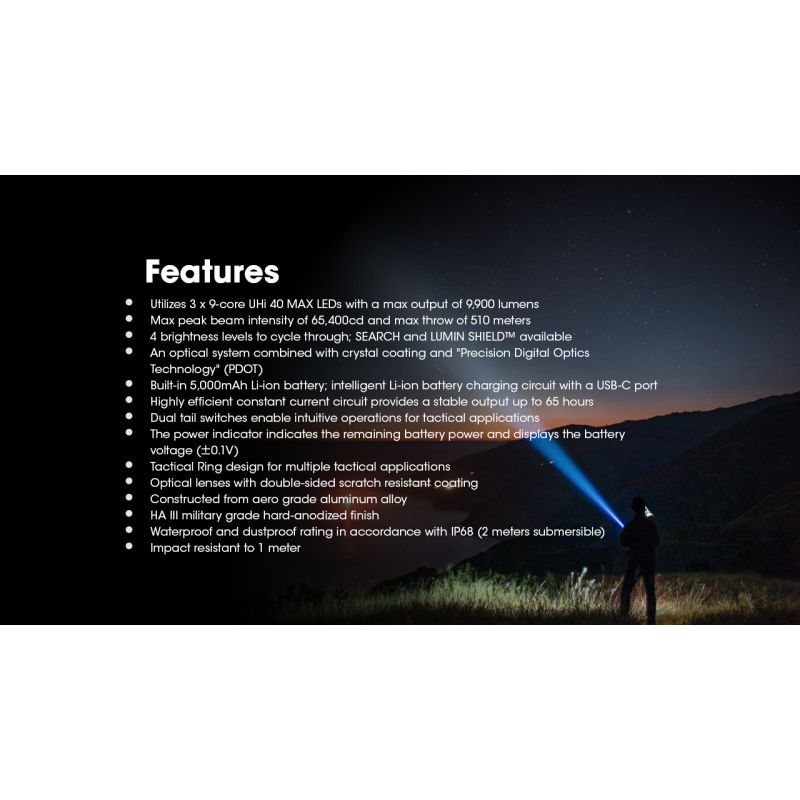 Nitecore TM9K PRO holdbar lommelykt 9900 lumen USB-C lading lang batterilevetid og 510 meter stråleavstand