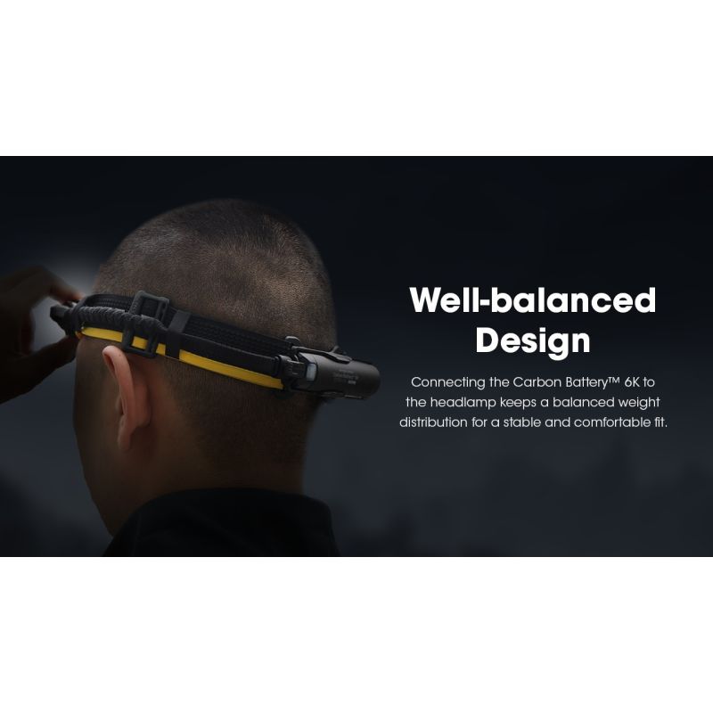 Nitecore Carbon Battery 6K Kit | Driftstidsforlenger for Hodelykt | 6000mAh IP68 til Nitecore NU40-NU50/HC65 UHE Tur