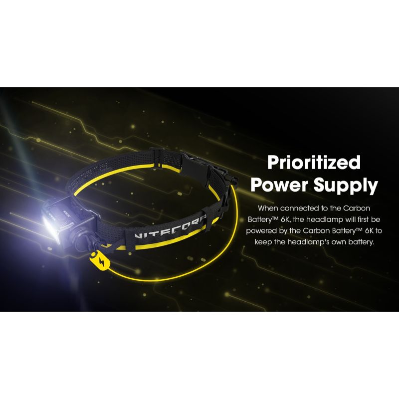 Nitecore Carbon Battery 6K Kit | Driftstidsforlenger for Hodelykt | 6000mAh IP68 til Nitecore NU40-NU50/HC65 UHE Tur