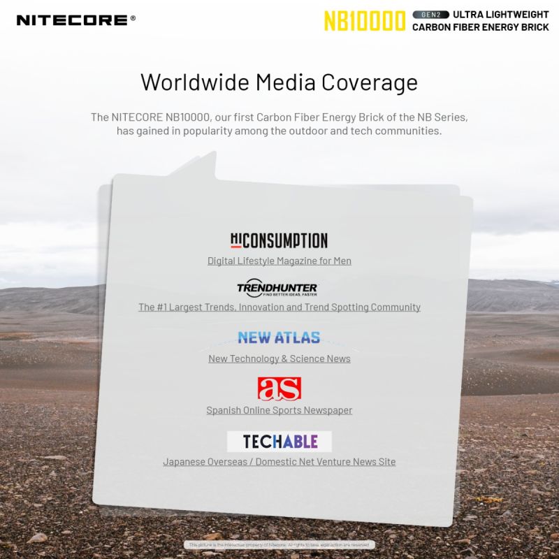 Nitecore NB10000 Gen II ultratynn powerbank 10000mAh QC Quick-Charge USB USB-C dobbel utgang reisetilbehør