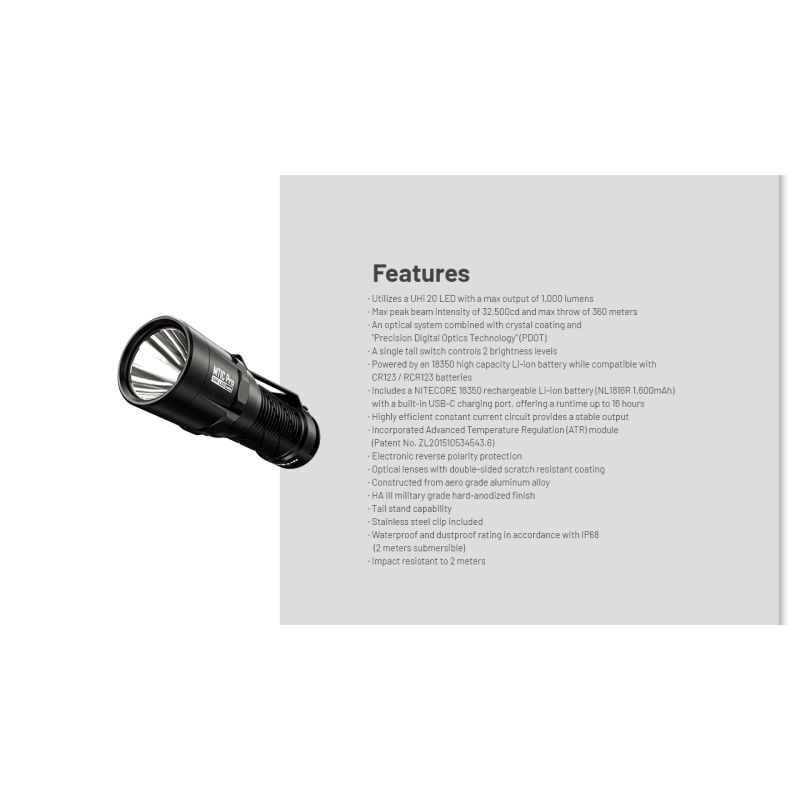 Nitecore MT1C Pro EDC lommelykt 1000 lumen kompakt design for friluftsliv langdistanse synlighet holdbar ytelse