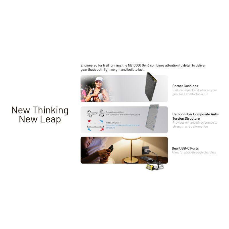 Nitecore NB10000 Gen III Ultra-Slim Power Bank bærbar lader 10 000mAh rask lading med doble USB-C porter
