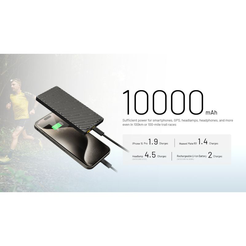 Nitecore NB10000 Gen III Ultra-Slim Power Bank bærbar lader 10 000mAh rask lading med doble USB-C porter