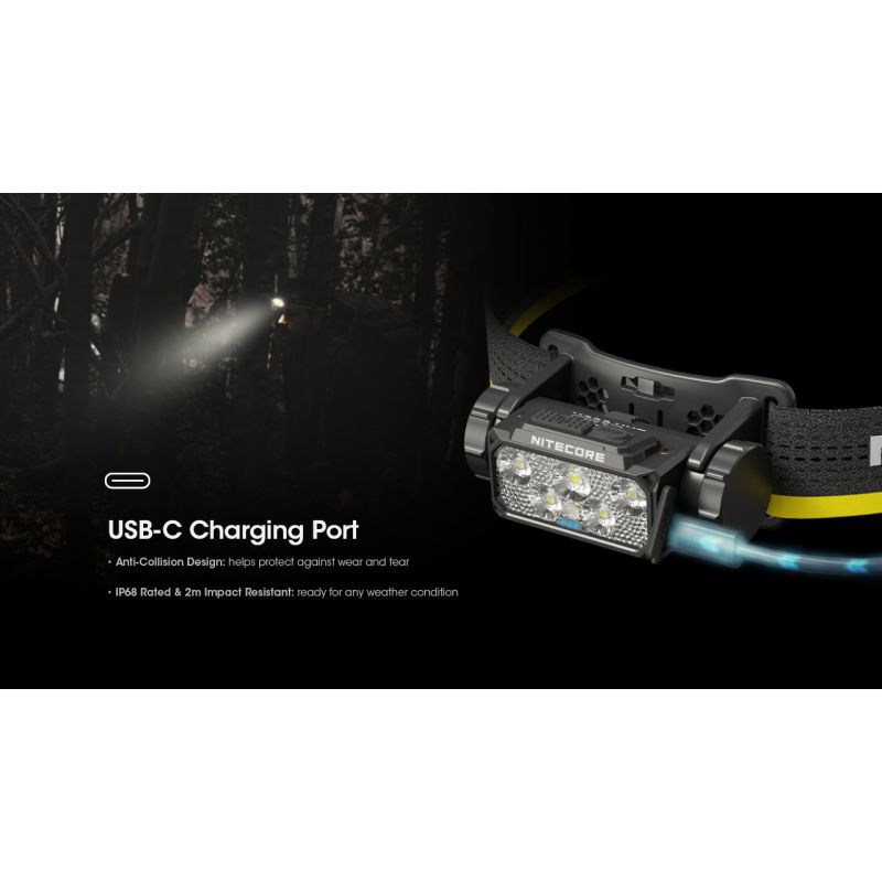 Nitecore HC60 UHE LED oppladbar hodelykt 1600 lumen for utendørs belysning med robust design og lang batteritid