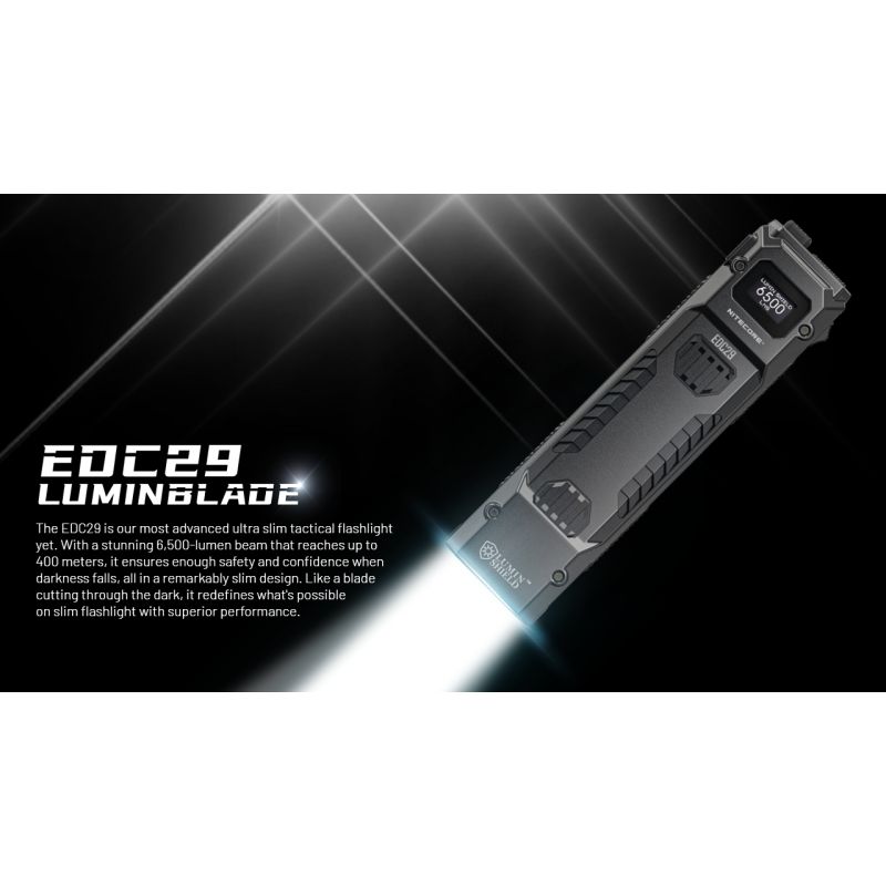 NITECORE EDC29 6500 lumen USB-C oppladbar lommelykt med lang rekkevidde og justerbare lysstyrkenivåer