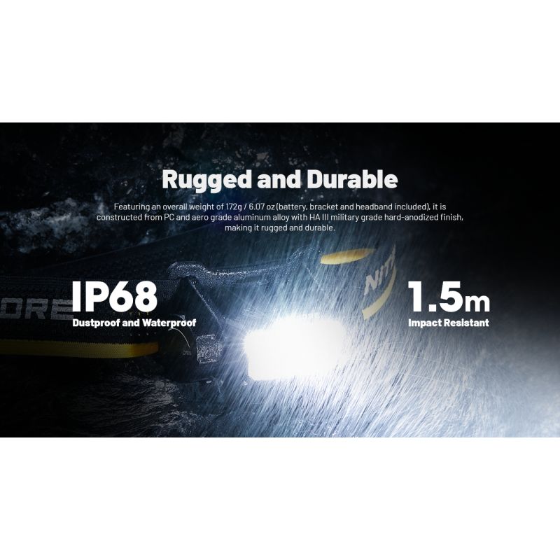 NITECORE HC70 UHE USB-C oppladbar hodelykt 1600 lumen for utendørsbelysning og turer med slitesterkt design