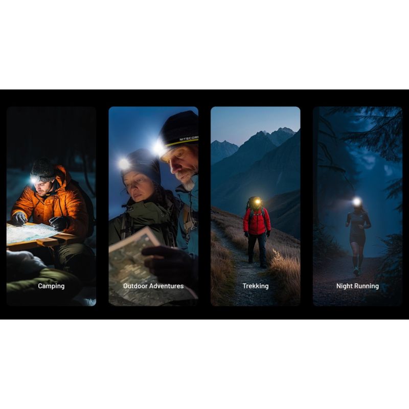 NITECORE NU25 MCT oppladbar LED hodelykt 400 lumen USB-C lading lettvekts turutstyr for friluftsentusiaster