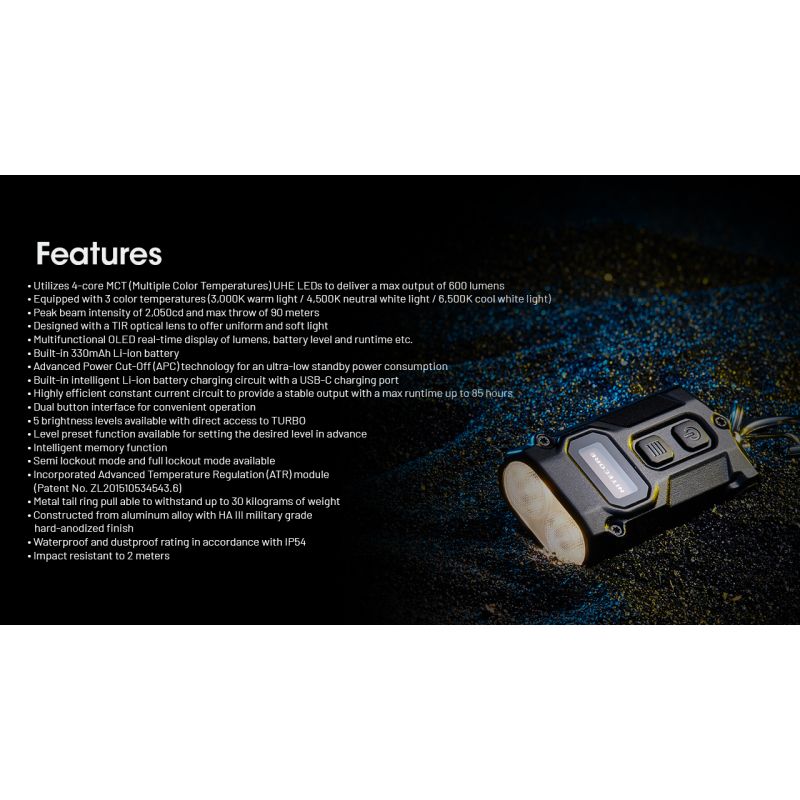 NITECORE TINI3 600 Lumen Nøkkelringlys Mini EDC Lommelykt for Hverdagsbruk Oppladbar og Kompakt Design